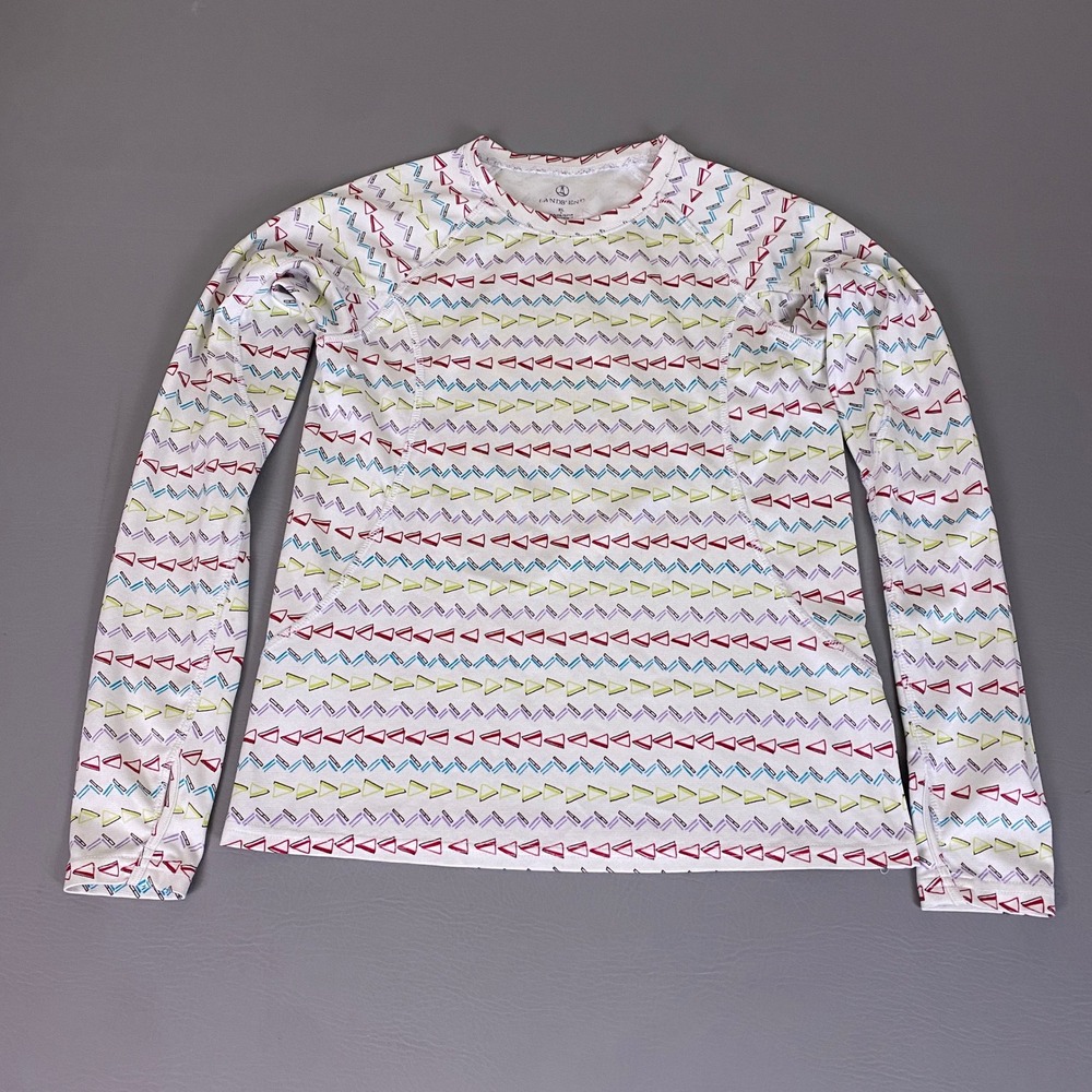 Lands End Activewear Top‎ Tee Women's XL White Multicolor Geometric Long Sleeve